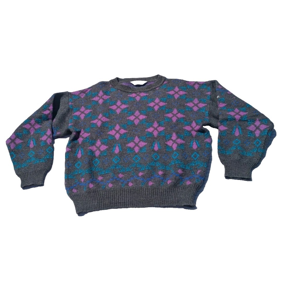 Steffner Men's Vintage‎ Geometric Knit Sweater Medium Blue Green Wool Pullover